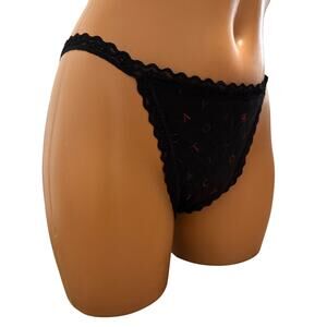 Victoria's Secret Panty Size L V-String Black Lace Trim Low Rise String Waist